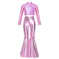 thumbnail image 3 of iiniim Girls Metallic Disco Hip Hop Jazz Dance Outfit Sequin Crop Top and Split Bell Bottom Pants Streetwear Pink 8, 3 of 7