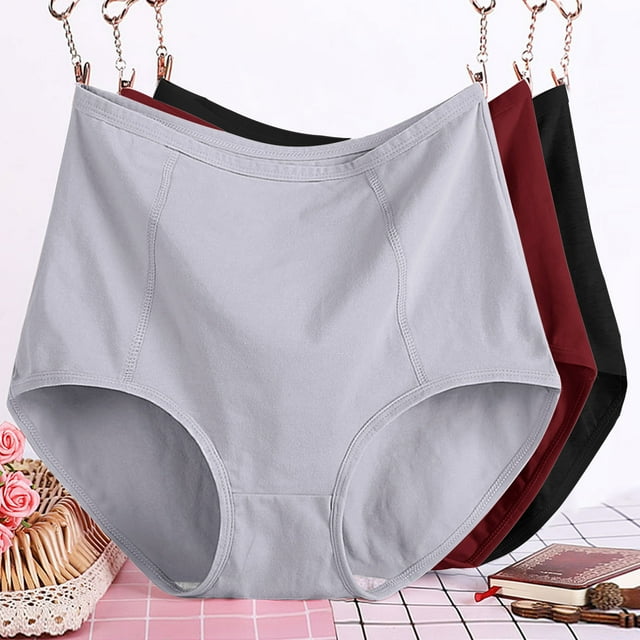 Just Released,'Plus Size Leak Proof Underwear, High Waist, Solid Color, XL-6XL, Breathable, For Workout, Daily Use, Quick Dry, Seamless' Classic Design|Cotton,Dark Gray,Sopatenor