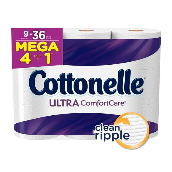 Cottonelle Méga Rouleau (Lot de 9 Rouleaux), Papier Toilette Ultra Confort, Papier Hygiénique Ultra Doux avec Texture Ondulée Propre, Sûr pour Égout et Fosses Septiques