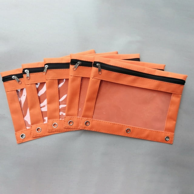 Hexang Pencil Pouch 2 Pack 3 Holes Zipper Pencil Pouches In Assorted Colors Sturdy And Cloth Pencil Holder With Clear Window For School College Supplies