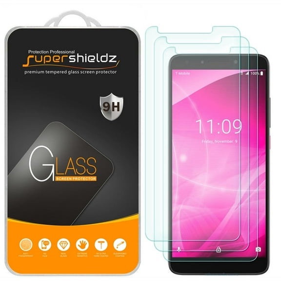 [3-Pack] Supershieldz for T-Mobile Revvl 2 Plus Tempered Glass Screen Protector, Anti-Scratch, Anti-Fingerprint, Bubble Free