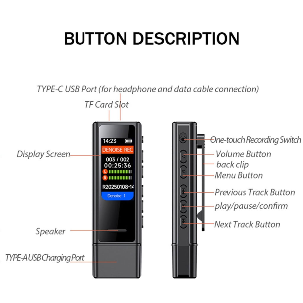 Zeiwohndc USB Pocket Voice Activated Recorder MP3 Music Player Noise Cancellation