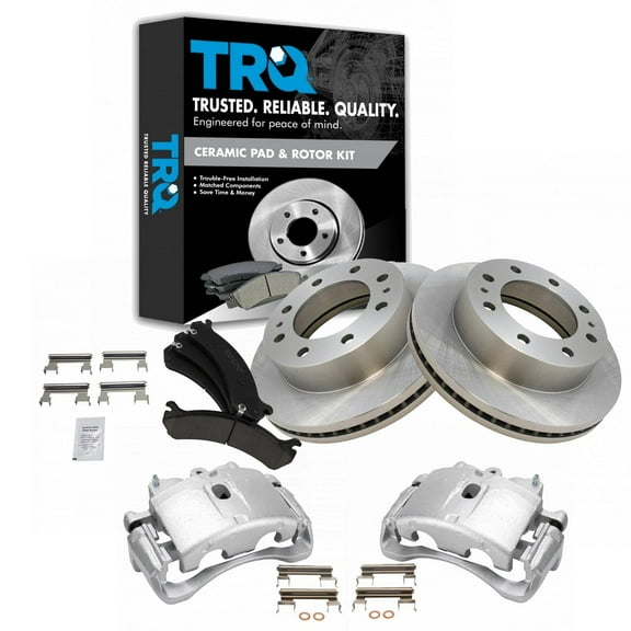 TRQ Front Brake Calipers Ceramic Pads & Rotors Fits Select Avalanche Express Silverado