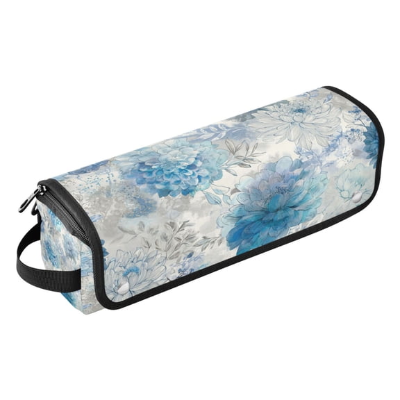 Hair Tool Travel Bag with Heat Resistant Mat for Flat Iron Straighteners Curling Iron Makeup Toiletries & Haircare Accessories Bright Blue Blooming Peonies