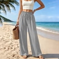 thumbnail image 2 of Liuinsasek Womens Wide Leg Pants Solid-Color High-Waisted Casual Drawstring Pants Elastic Waistband with Ruffle Trim Lightweight and Comfortable, 2 of 7