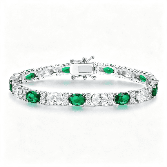 DESIGNICE 18K White/Yellow Gold Plated Green/Blue 5 * 7Mm Oval 5A Cubic Zirconia Tennis Bracelet for Women Birthstone Jewelry Gift 6.5-8.5In Tennis Bracelets for Women