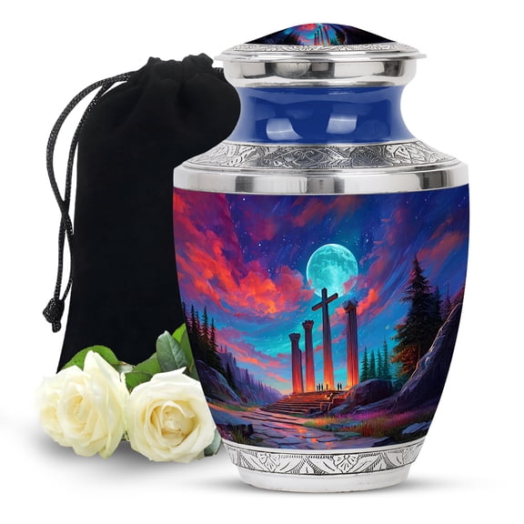 MUKTIVE Cross Urns for Ashes for Women - Purple Urns for Human Ashes Adult Men - Moon Large Urn for Adult Men - 10 Inch Cremation Urn for Male & Female