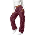 thumbnail image 5 of Dwellite Women Y2K Baggy Streetwear Pants Lightweight Wide Leg Drawstring Cargo Pants Wine S, 5 of 5