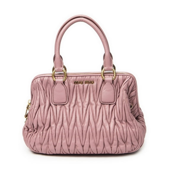Pre-Owned Miu Miu Pink Frame Tote Shoulder Bag Nappa Matelasse Leather