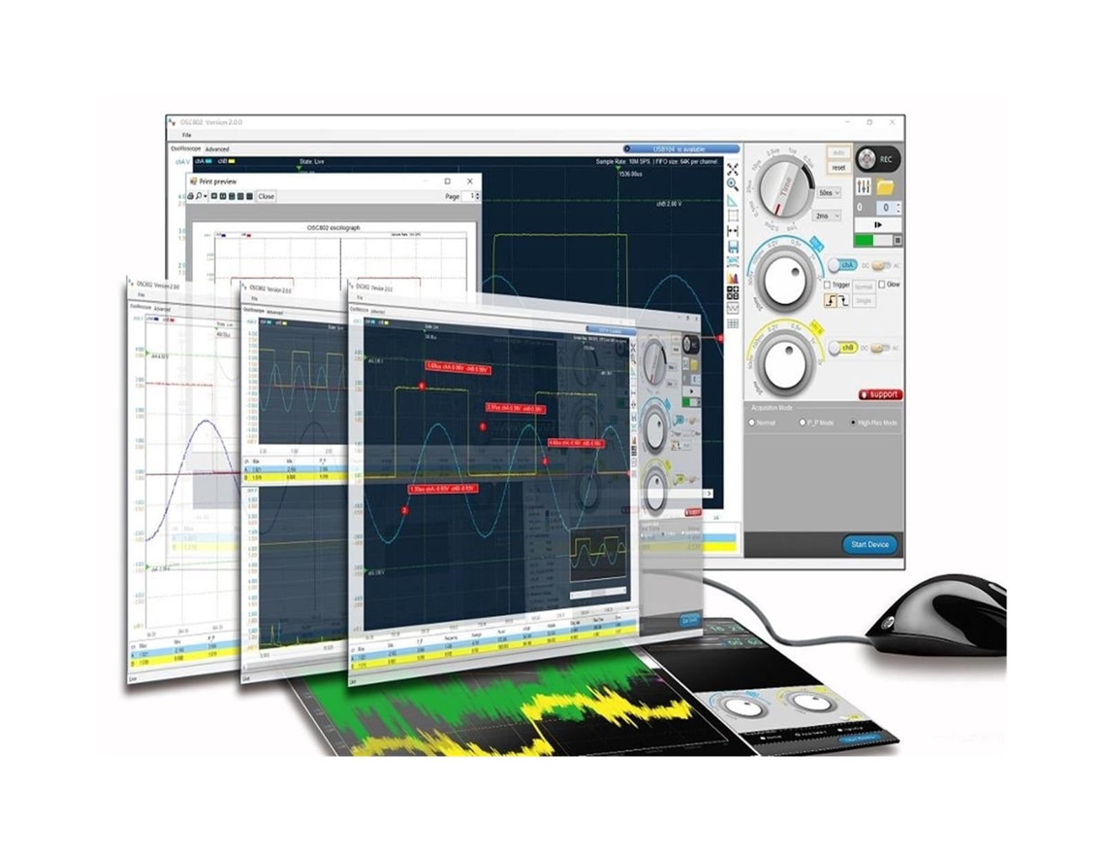 Oscilloscope 100MS/s Sampling Rate, 35MHz Bandwidth, for automobile, hobbyist, student, engineers ,Professional Designed