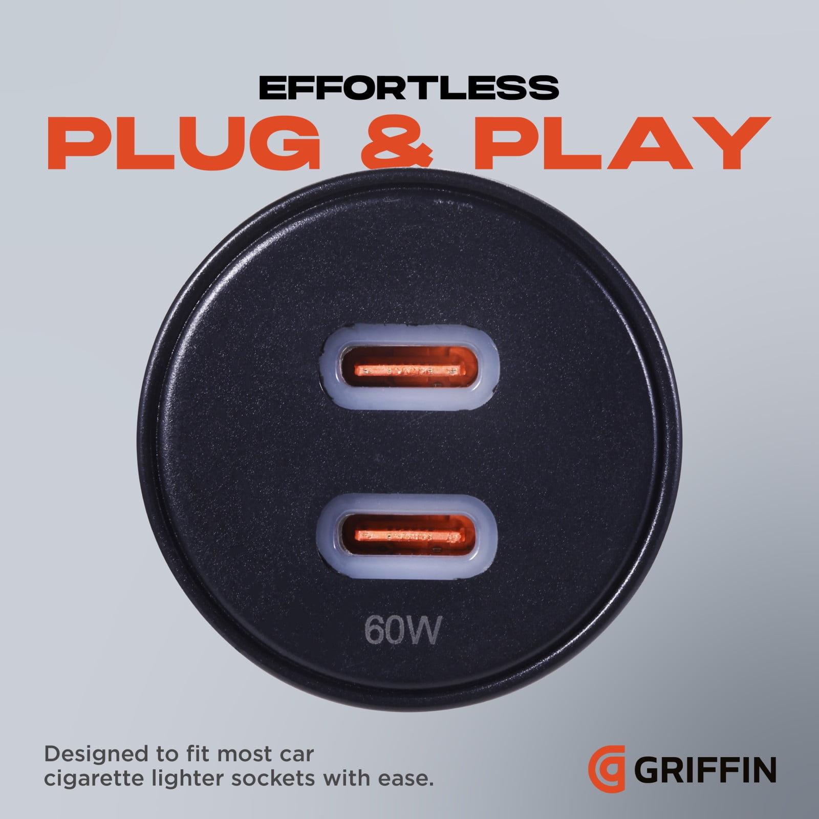 Griffin PowerJolt® 60W Dual USB-C Car Charger - Fast Charging for Laptops, Smartphones, Tablets & More,  Universal USB-C Charger for Car, Quick Car Charger, Car Charging Adapter