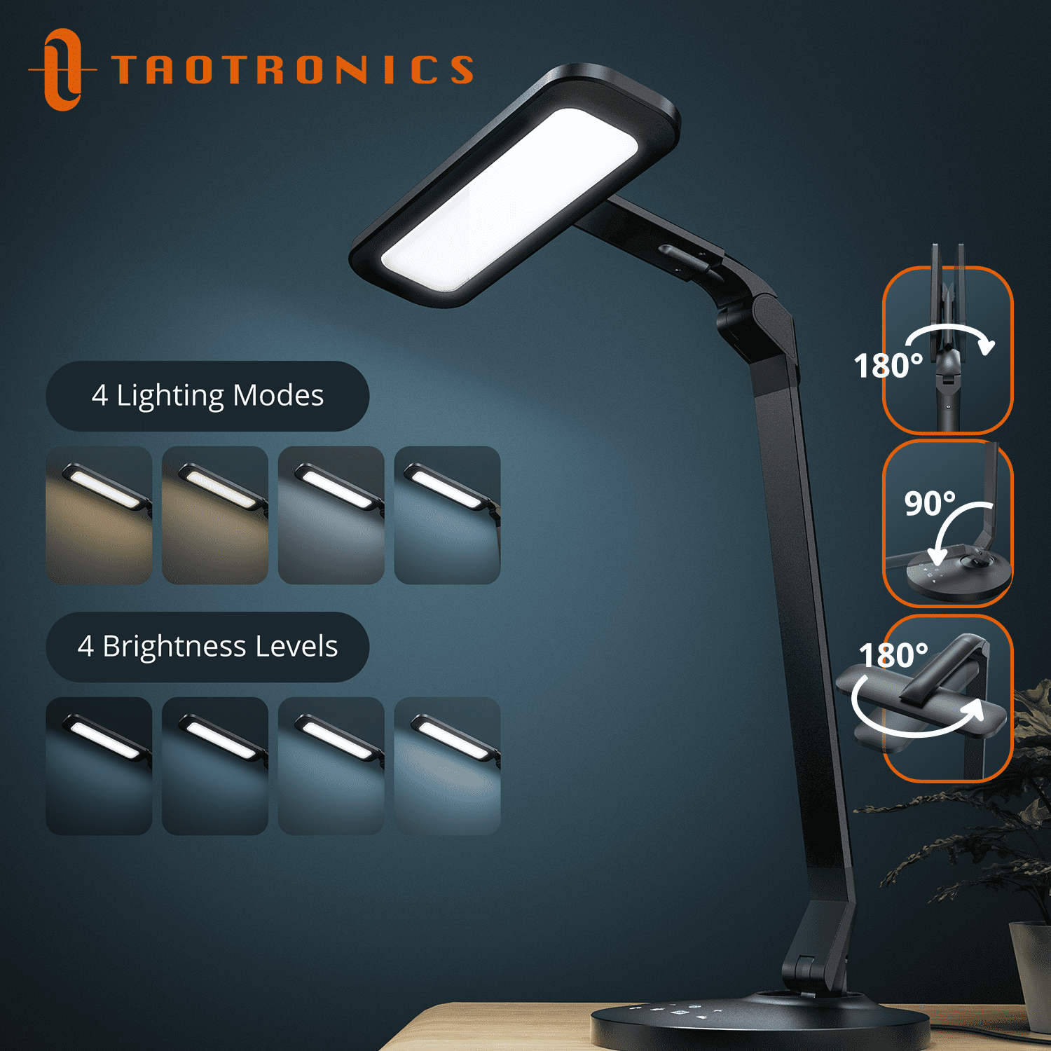 TaoTronics Desk Lamp LED Dimmable Reading light14W Piano Black 4 Lighting 