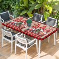 thumbnail image 2 of Christmas Table Cloths for 5 Foot Rectangle Tables, Gnomes Poinsettia Wooden Grain Red Black Plaid Patio Waterproof Elastic Fitted Tablecloths, Washable Rectangular Table Cover for Camping, 2 of 8