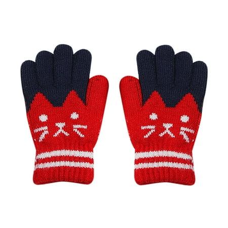 

Heiheiup Winter Boys And Girls Children Cute Cat Plus Velvet Thick Warm Knitted Imitation Gloves Snowboarding