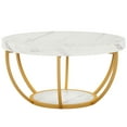 thumbnail image 6 of Fnova Coffee Table with 2 - Tier Storage, 32" Round Coffee Table with Metal Legs, Modern Rustic Style Center Table for Living Room, White and Gold, 6 of 14