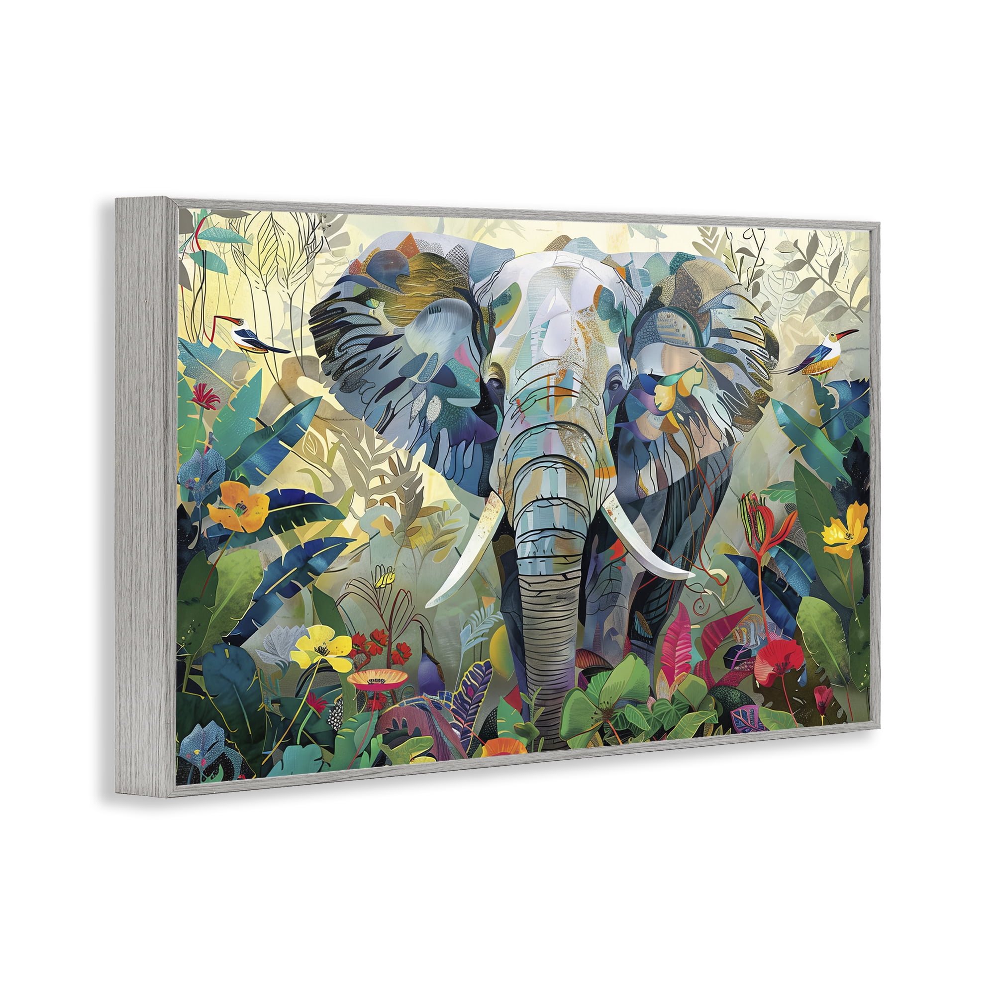 Stupell Industries Elephant's Realm in Tropical Bloom Gray Framed Giclee Art, design by Lazar Studio
