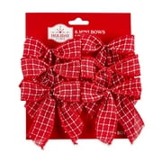 Holiday Time Red & White Check Mini Bows, 6 Count
