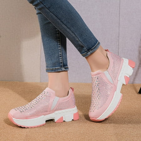 

Winter Savings Clearance! SuoKom Sneakers for Women Casual Mesh Breathable Rhinestone Thick Soled Shoes Walk Running Sports Shoes Slip On Sneakers Women s Fashion Sneakers