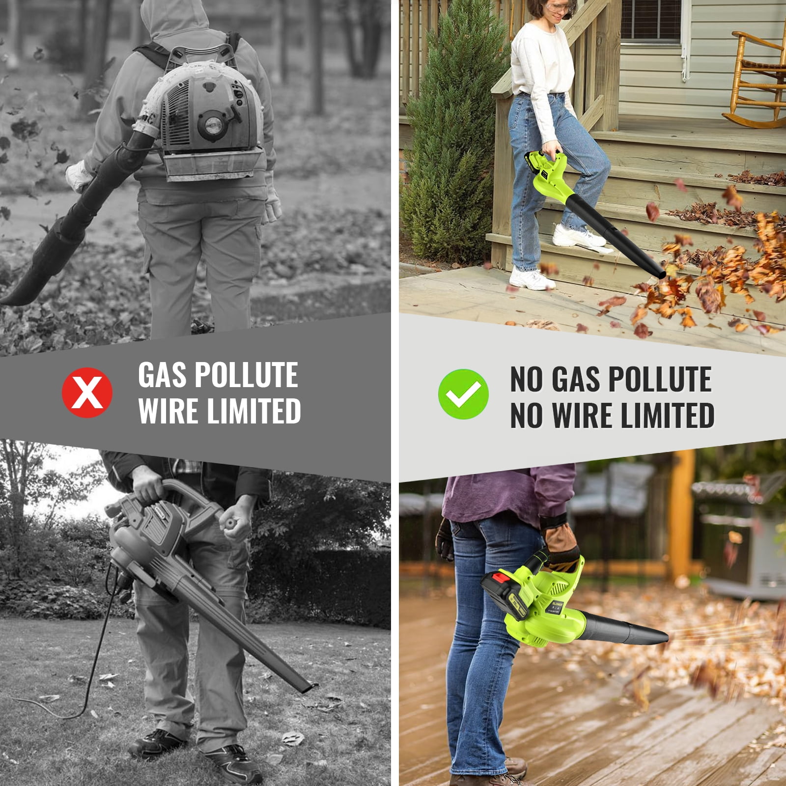 Cordless Leaf Blower 20V Electric Leaf Blower with 450 CFM 150 MPH, Lightweight Handheld Yard Blower with 2 Batteries & Fast Charger for Lawn Patio Driveway Cleaning Green