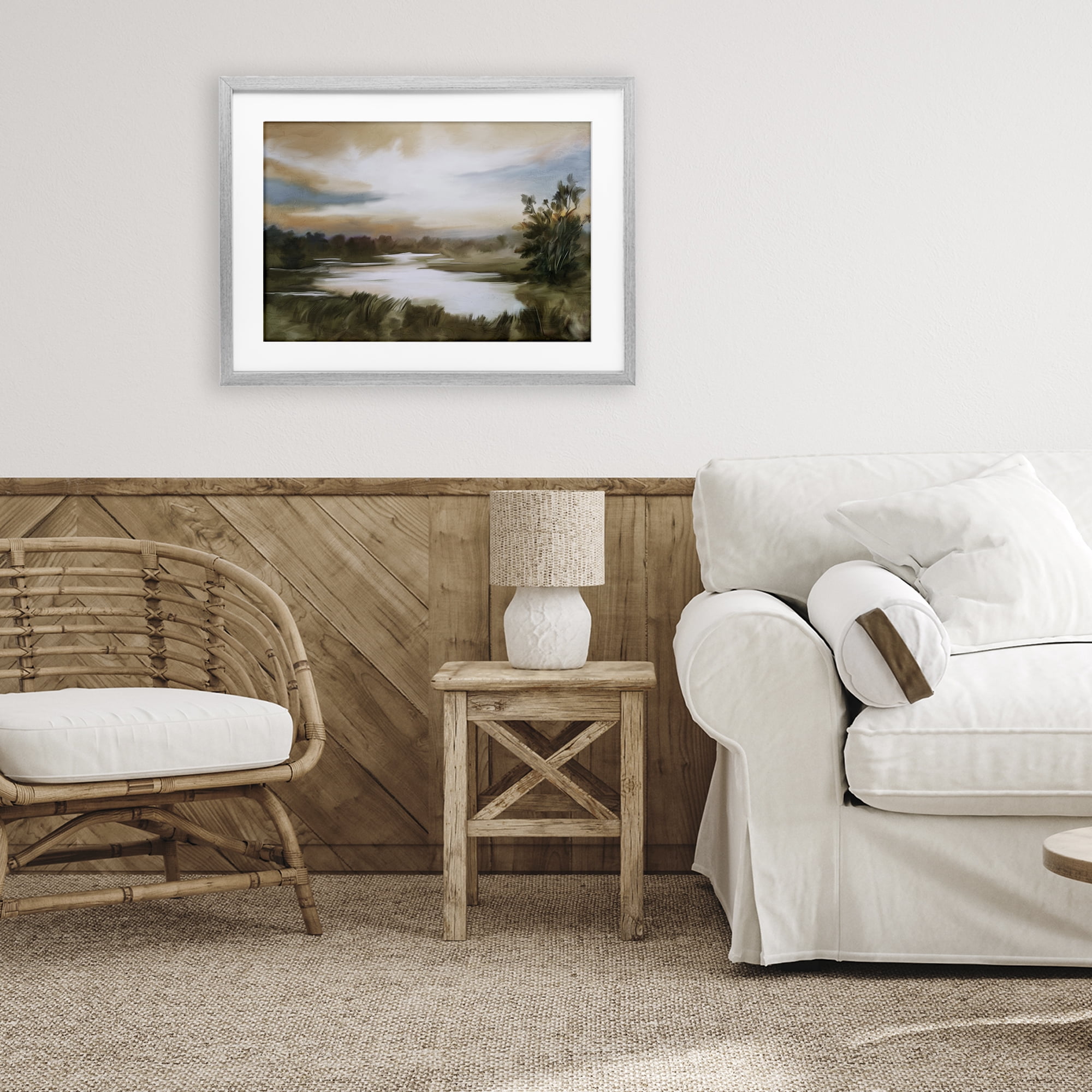 Stupell Industries Sunset Pond Countryside Gray Framed Print Under Glass, design by Kim Allen