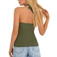 thumbnail image 4 of Soyumi Women's Sexy Halter Neck Backless Tank Top Deep V Neck Sleeveless Open Back Y2K Slim Fit Summer Crop Tops, Blackish Green, 4 of 5