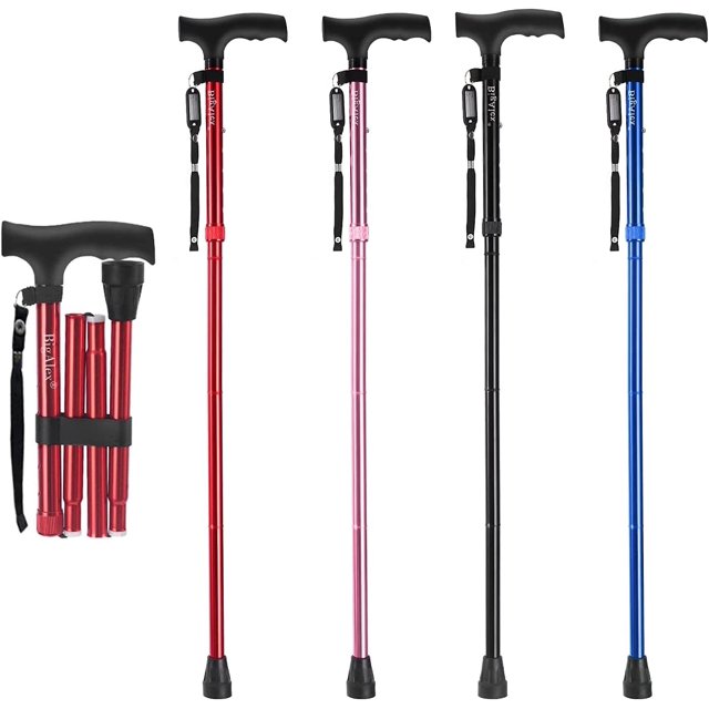 1 Pce Canne Pliable, Canne Pliable Réglable, Canne Pliable pour Hommes et Femmes, Légère, Ajustable, Portable - Aide à l'Équilibre - Poignée en T Lisse et Confortable (Rouge)