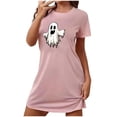 thumbnail image 3 of Pyjamas d'Halloween pour Femmes, Grande Taille, Robe de Nuit Courte avec Imprimé Poitrine, Col Rond et Manches Courtes, Tissu Doux pour un Sommeil Confortable et Tenue Décontractée, 3 of 3