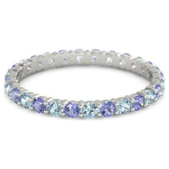 Aquamarine With Tanzanite Round 2.50 MM Eternity 925 Sterling Silver Women Stackable Wedding Ring