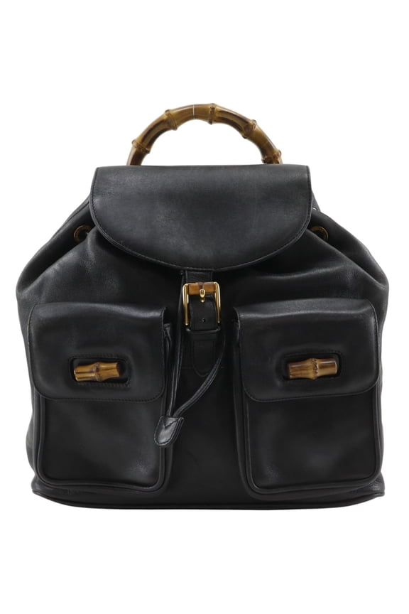 Pre-Owned Gucci Bamboo Backpack/Daypack Bag 003.2058.0016 Leather Black 2-way A5 Flap Women's