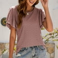 thumbnail image 4 of Summer Tops for Women Round Neck Ruffle Sleeve Cutout Trendy Shirts Solid Color Casual Summer Tunic Top Blouses, 4 of 7