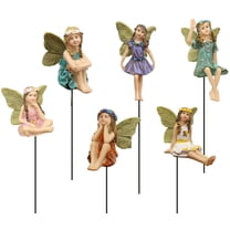 Dream Lifestyle 6 PCS Miniature Fairies Accessories Mini Figurines with Stick Little Girl Sculpture Yard Ornaments Potted Plants Resin Decor for Outdoor Garden Lawn Decoration