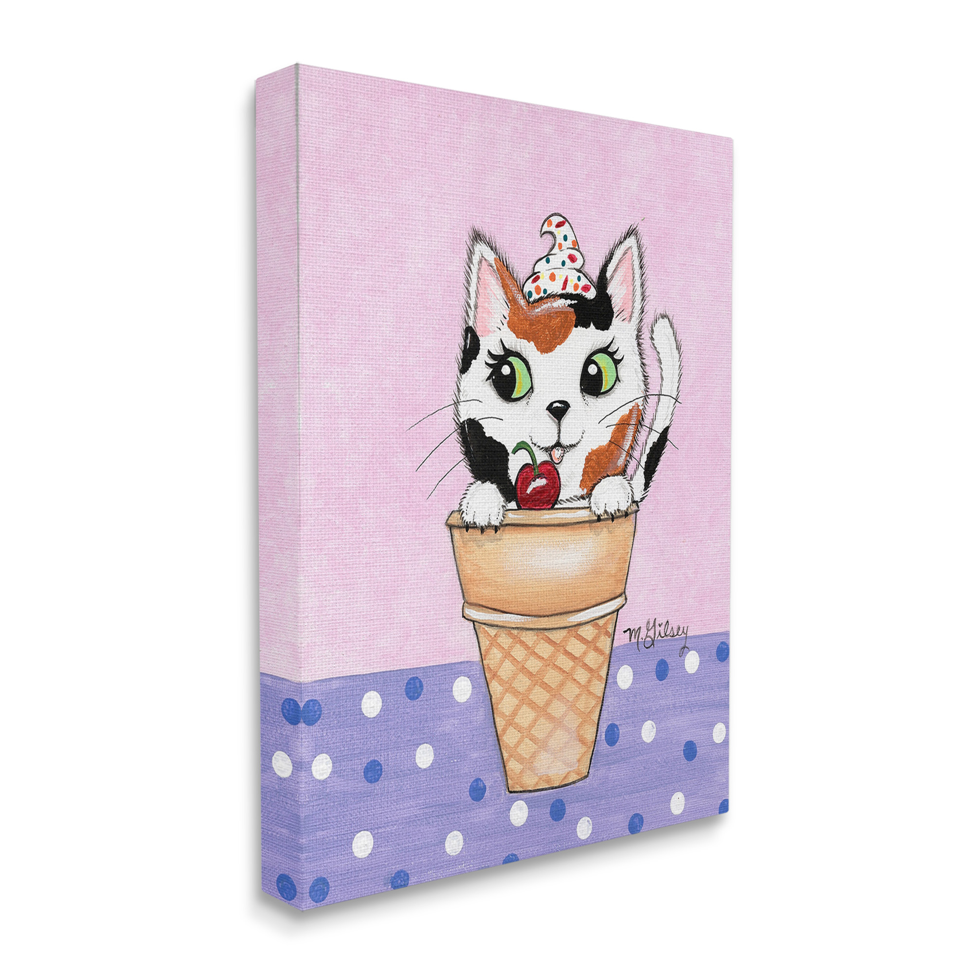 Stupell Industries Polka Dot Cat Sundae Animals & Insects Painting Gallery Wrapped Canvas Art Print Wall Art, 36 x 48