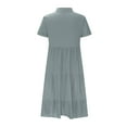 thumbnail image 4 of ZZwxWA Women Cotton Linen Button Down Collar Dress Elegant Pleated Tiered Ruffle Flowy Summer Short Sleeve Casual Dresses, 4 of 5