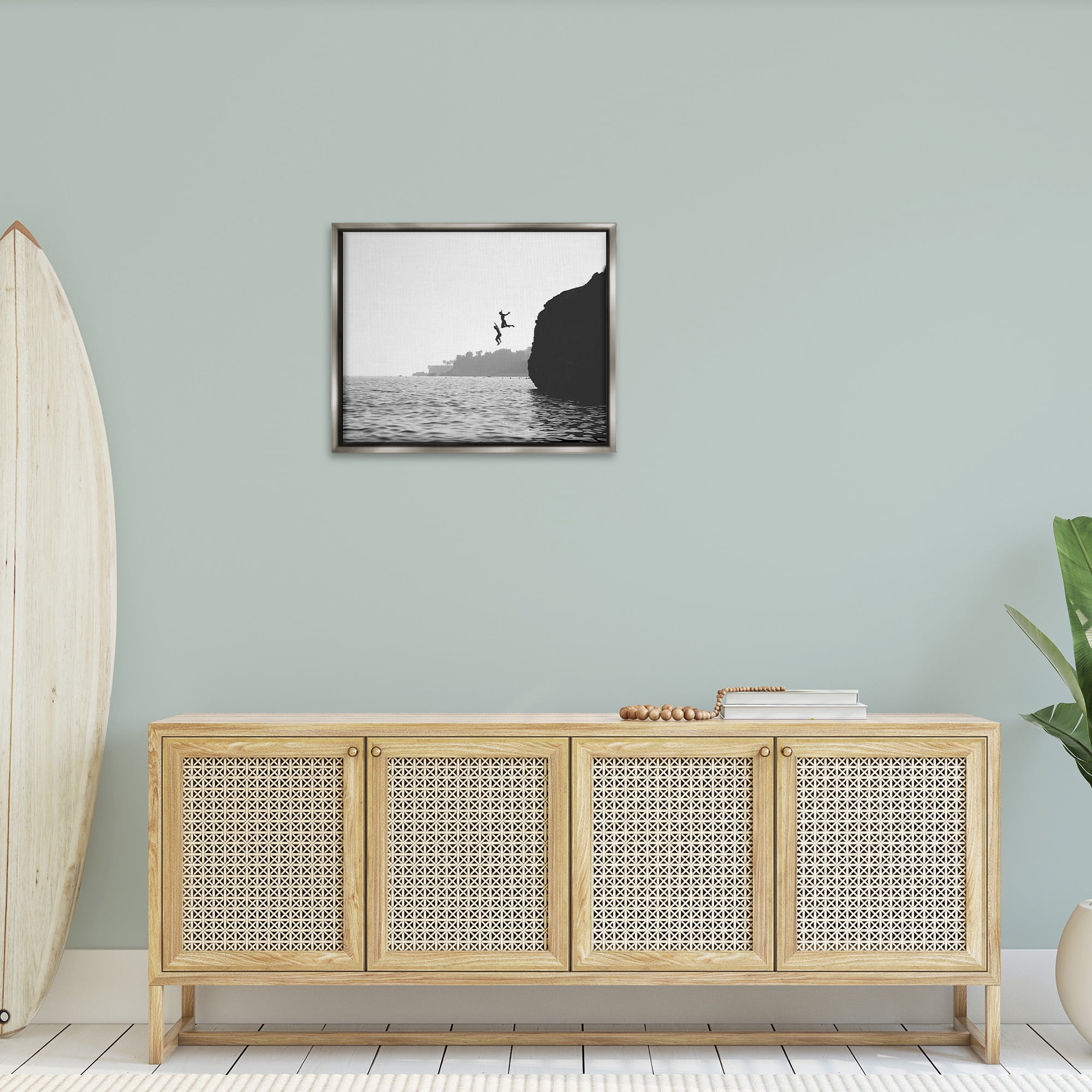 Stupell Industries Diving Ocean Cliff Landscape Photography Gray Floater Framed Canvas Art Print Wall Art, 31 x 25
