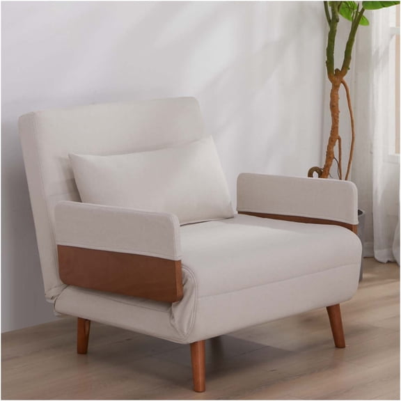 JERFIT Modern Convertible Sofa Bed, 10 Second Fold Out Sleeper Chair with Adjustable Backrest, Space Saving Linen Futon for Small Spaces, Beige
