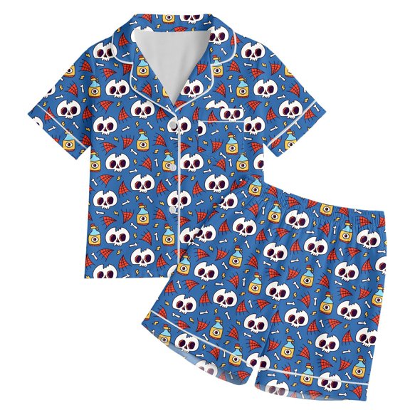 Tfken Halloween Boys Pajamas Sets Sleepwear Nightwear Festival Halloween Print Comfortable Pajamas Set Homewear Summer Fashion Classic Loungewear Outfit Size 2-3 Years Blue
