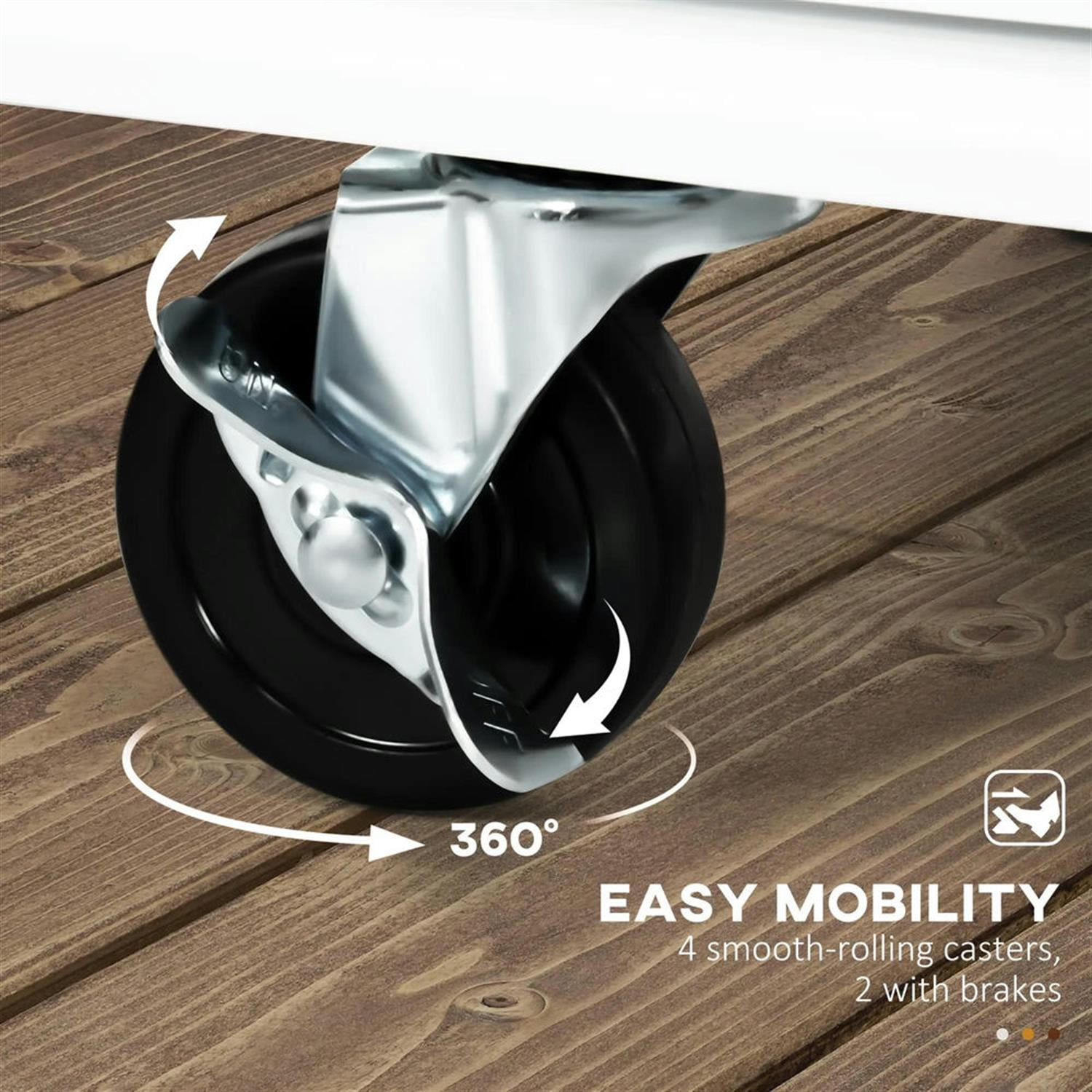 Demi Bonn 38" Kitchen Island Cart on Wheels with Storage, Rolling Dining Room Serving Utility Carts Mobile Movable with Wood Top and Drawer for Dining Room, White