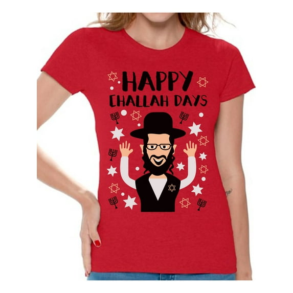 Awkward Styles Happy Challah Days Tshirt for Women Hanukkah Holiday Shirt Jewish Holidays Chanukah Ugly T Shirt Funny Hanukkah Gifts Funny Holiday Shirts for Women David's Star Tshirt Jewish Shirt