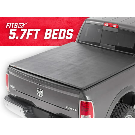 Rough Country Soft Tri-Fold (fits) 2009-2018 RAM Truck 5.7 FT Bed Truck Tonneau Cover 44309550 Soft (Best Soft Truck Bed Cover)
