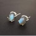 thumbnail image 4 of Genuine Labradorite 925 Sterling Silver Minimalist Cluster Stud Earrings, 4 of 5