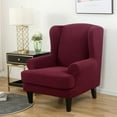thumbnail image 2 of CJC 2 Piece Knitted Wingback Chair Cover Separated Armchair Cushion Slipcover Jacquard Pattern Furniture Decor, Wine Red, 2 of 20
