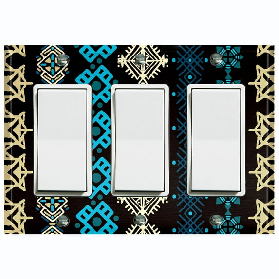 Metal Light Switch Plate Cover Ethnic Aztec Tribal Pattern Teal SFR064