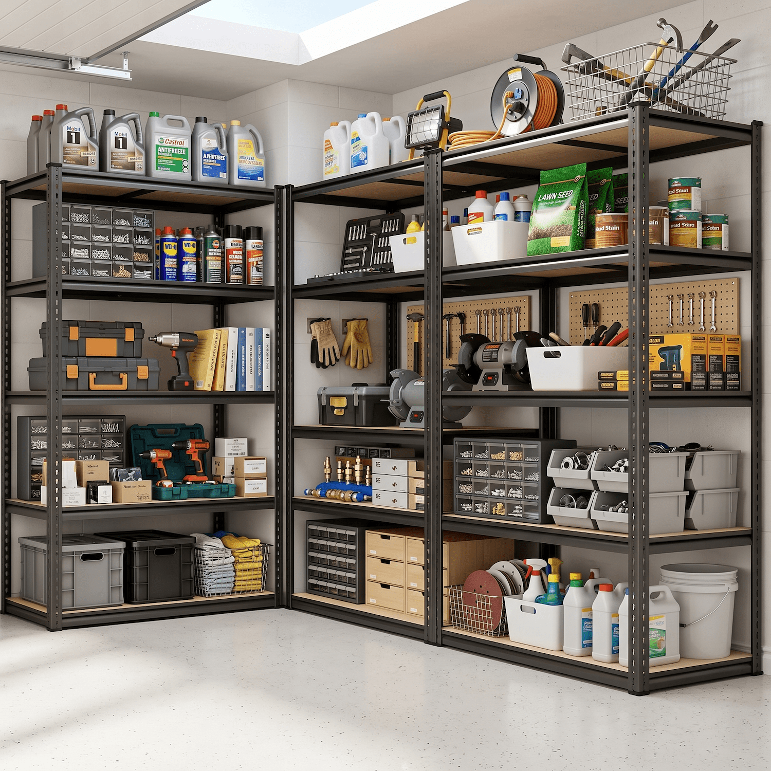 Xiweot Garage Shelving Unit Heavy Duty 2400 lbs, Garage Storage Shelves 5 Tier Adjustable Metal Storage Rack, Utility Shelves for Basement Pantry Closet Warehouse, Black 72" H x 35.5" W x 16" D