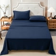 thumbnail image 5 of PURE ERA 100% Cotton Jersey Knit 4pc Extra Deep Pocket Queen Sheet Set Super Soft Fits Mattress Up to 20" (Solid Navy Blue ), 5 of 6