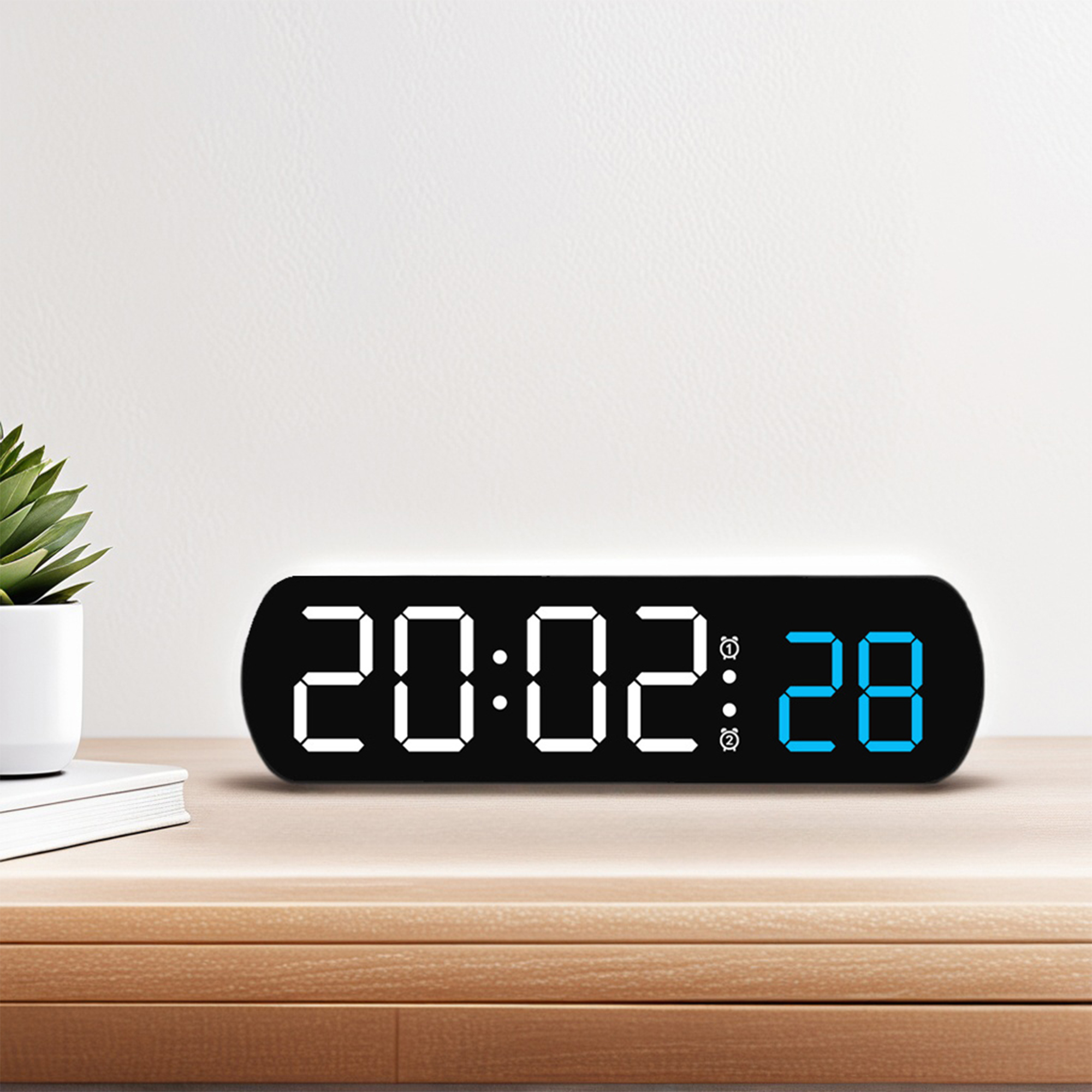 Unique Bargains Alarm Clock Black Housing and Blue White Light 6.5"L x 1.0"W x 1.8"H