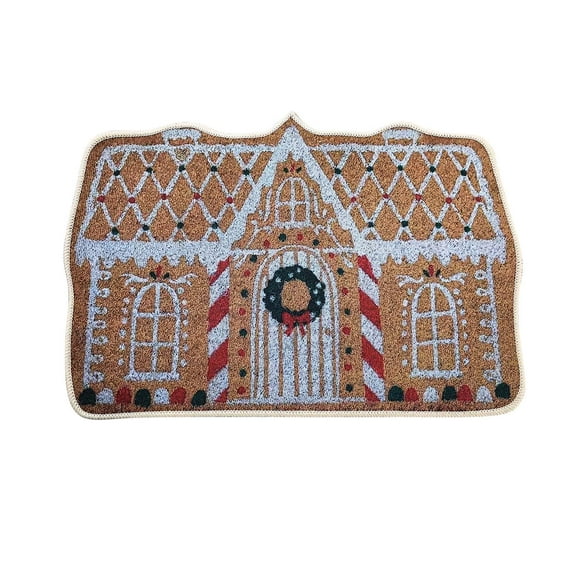 Christmas Gingerbread House Shaped Area Rug, Non-Slip Ultra Soft Microfiber Door Mat Plush Decorative Welcome Mat for Living Room Bedroom Decor, 18 x 28 inch (Khaki)