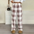 thumbnail image 2 of Women's Comfy Casual Pajama Pants Bottom with Pockets Stretch Plaid Sleepwear Light Brown 3XL, 2 of 5