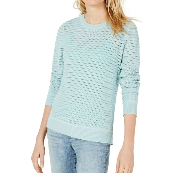 I.N.C Womens Open Knit Pullover Sweater, Blue, Medium