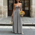 thumbnail image 2 of Miluxas Women's Sleeveless Halter Maxi Dress Trendy Vertical Striped Backless Smocked Dress Summer Casual Boho Style Beach Travel Outfits Black, 2 of 8