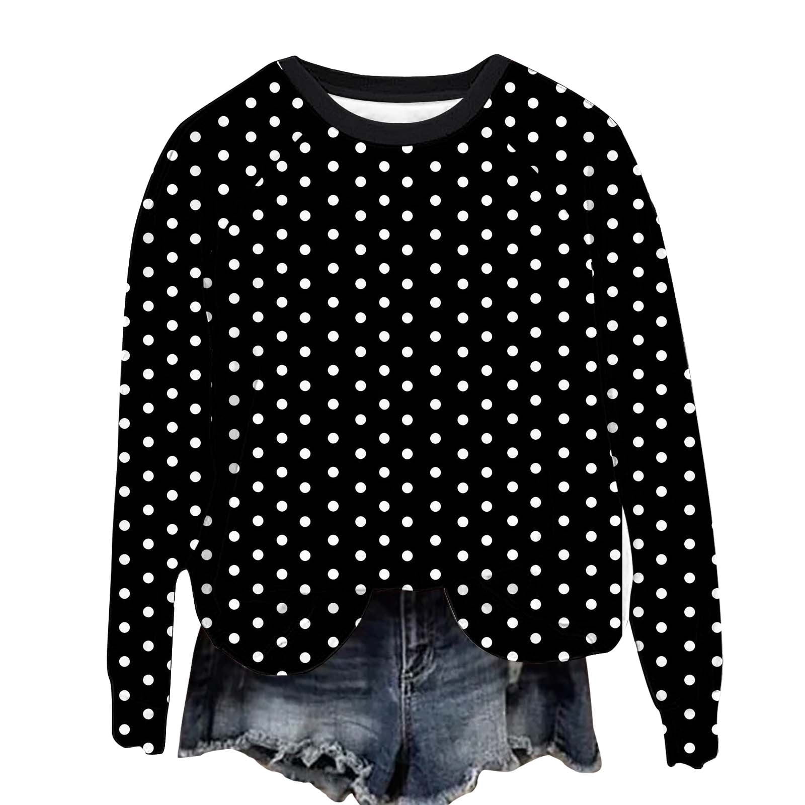 VEKDONE Women’s Polka Dot Print Sweatshirt Long Sleeve Crewneck Casual Pullover Tops Loose Fit Lightweight Basic Sweatshirts